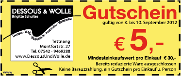 5 Euro Gutschein - 03. bis 09. September!